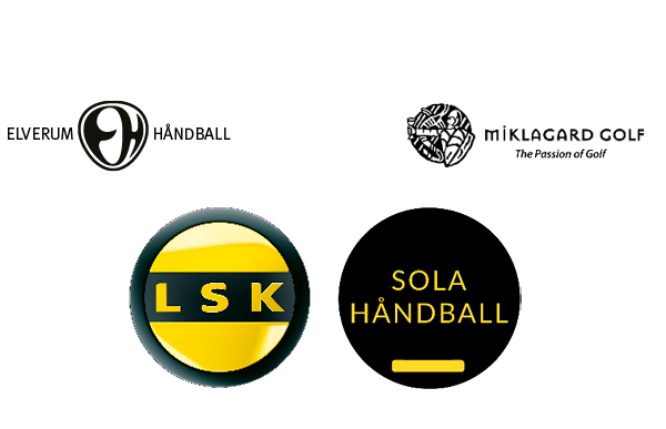 Blostrupmoens oversikt over idrettslag vi sponser. Logoer til Sola Håndball, Elverum Håndball, LSK og Miklagard Golf.